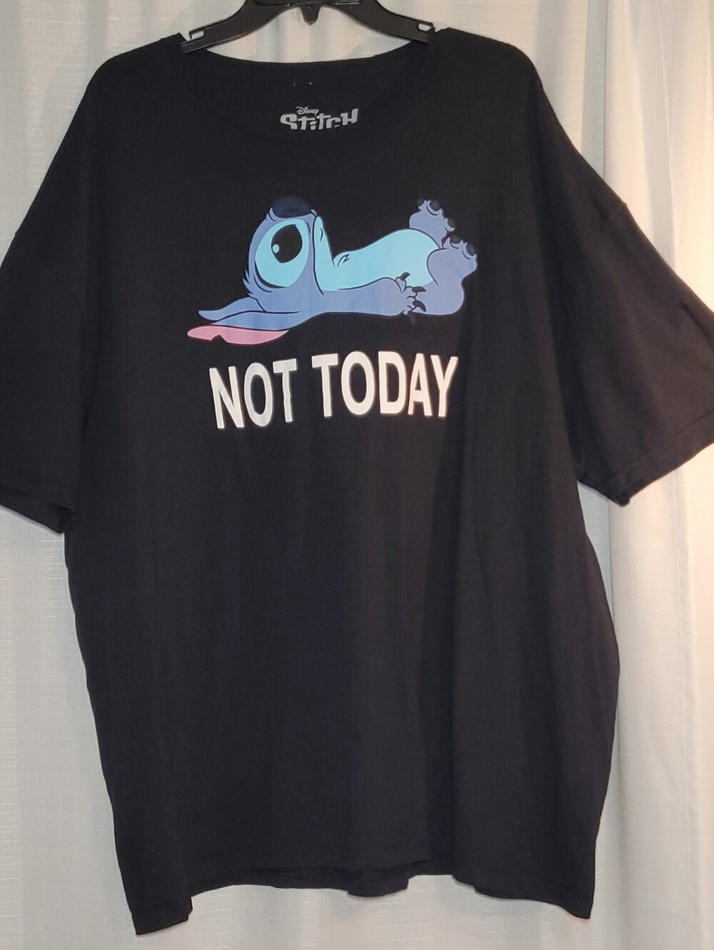 Disney Black Tee with Blue Stitch and White Text